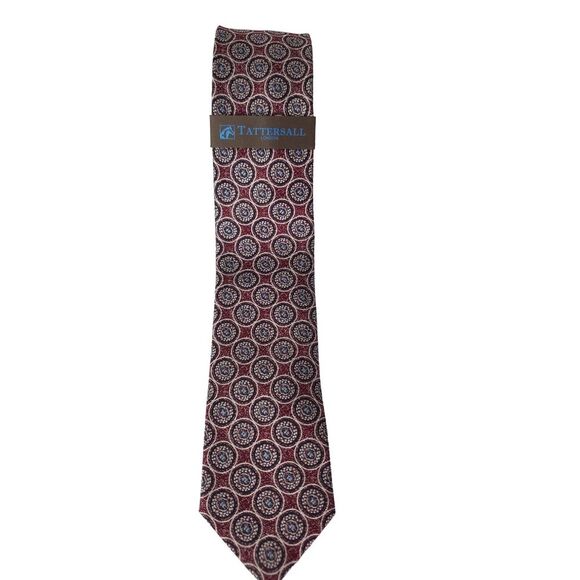 NWT Tattersall London Burgundy Red Geometric Design Silk Necktie - Picture 1 of 7